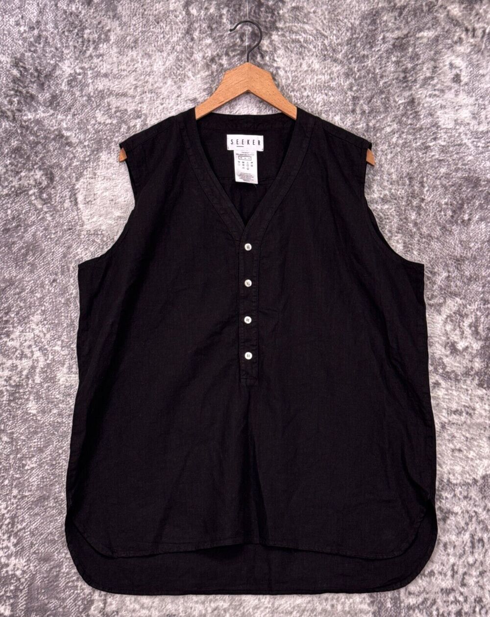 SEEKER Top XL Unisex Adult Black Hemp Organic Cotton Baseball V Tank